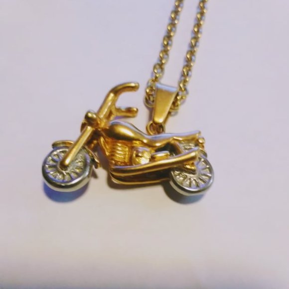Stainless Steel (Gold Plated) Motorcycle Pendant and  Chain - Picture 5 of 5